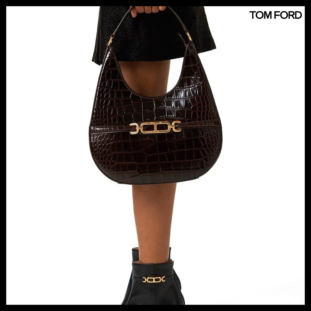 【TOM FORD】CROCO EMBOSSED LEATHER HOBO BAG