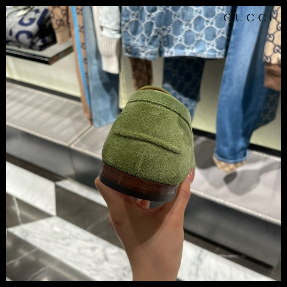 【GUCCI】JORDAN Horsebit Suede Men’s Moccasin Loafers Green
