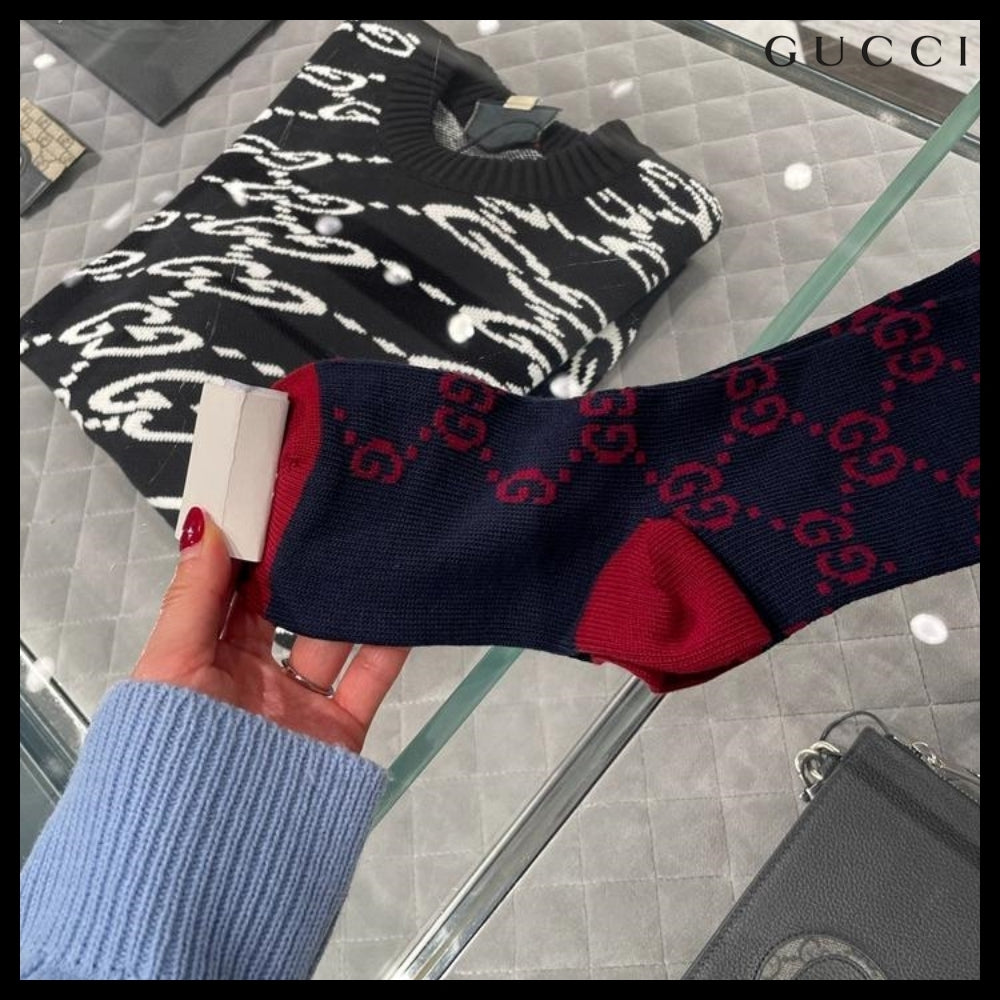 【GUCCI】 GG Two-Tone Cotton-Blend Long Socks