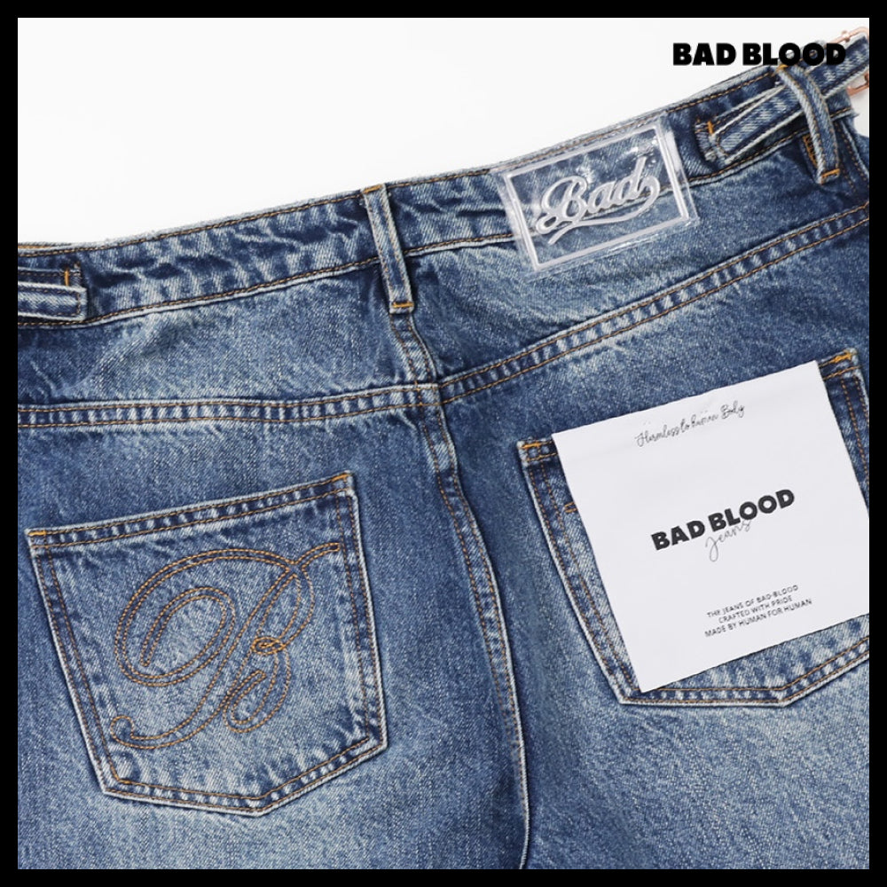 【BADBLOOD】Charlie Barrel Jeans - Mid Blue