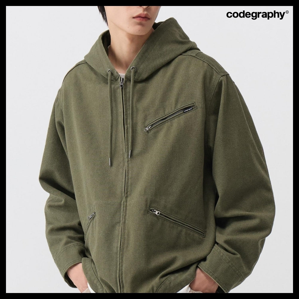 【codegraphy】ウォッシュド コットン フード ワーク ジャケット