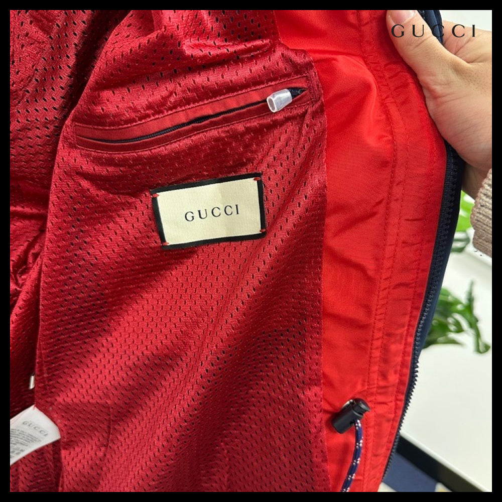 【GUCCI】Web Stripe Logo Patch Cotton DrawstringHoodedJacket