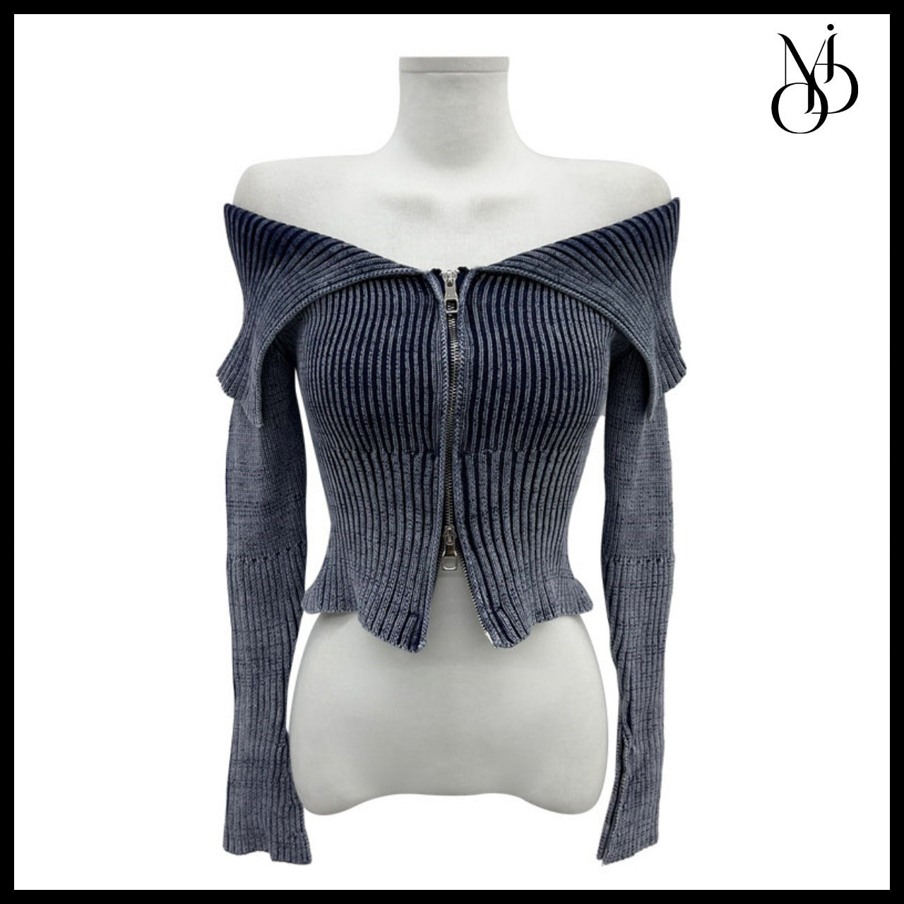 【MODIMOOD】Two-Tone Rib Collar Two-Way Off-Shoulder Knit