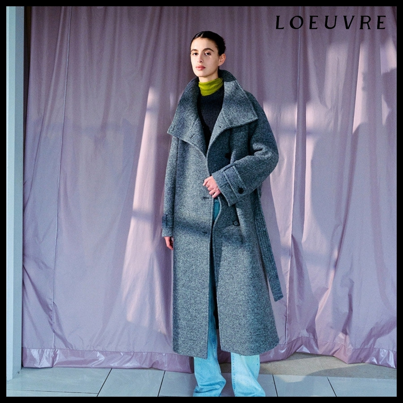 【LOEUVRE】Belted High-Neck Long Coat 3Colors