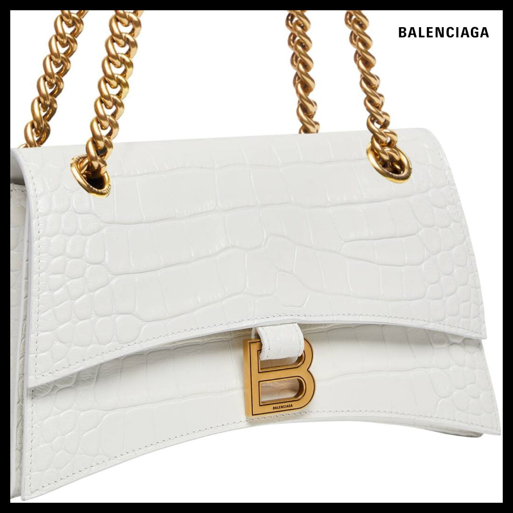 【BALENCIAGA】Crush Small Chain Bag Crocodile Embossed Optic