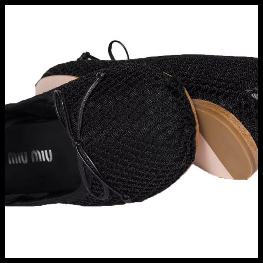 【Miu Miu】Women’s Mesh Fabric Ballerina Flat Shoes Black