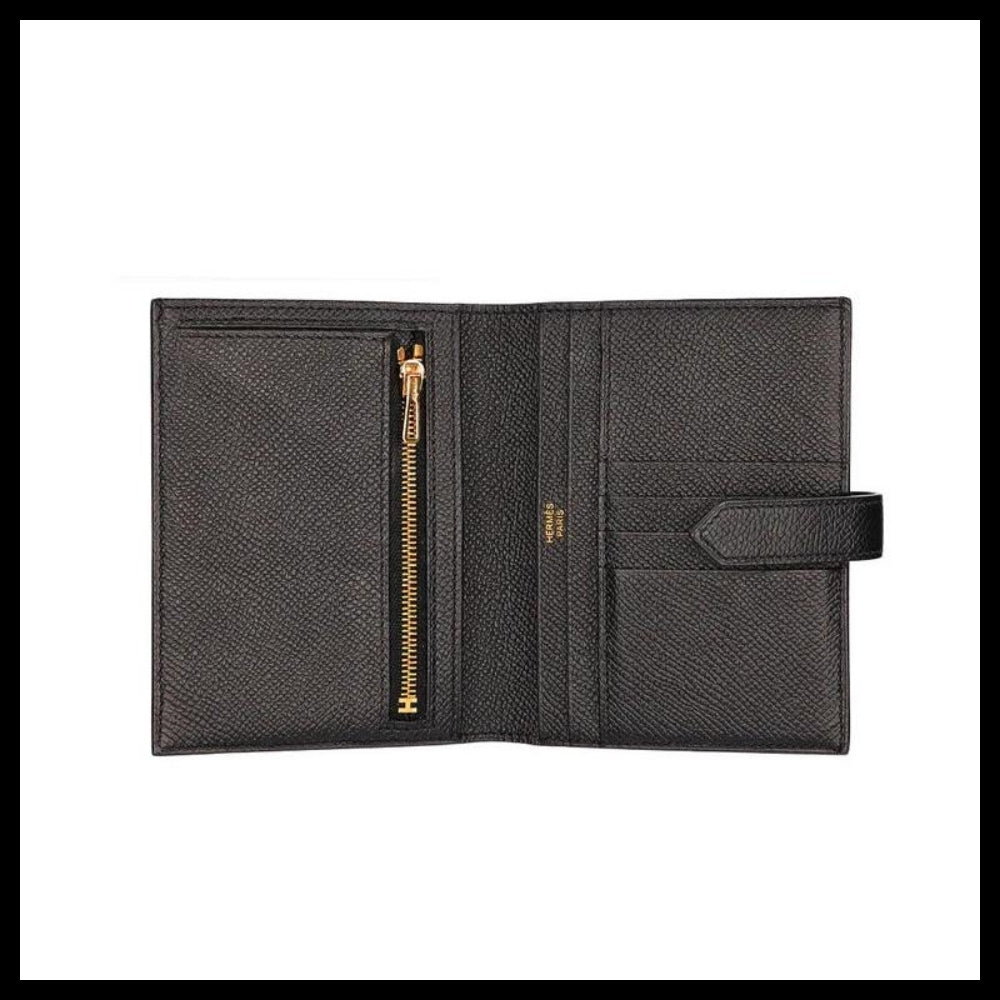 【HERMES】Bearn H Logo Leather Compact Half Wallet Black