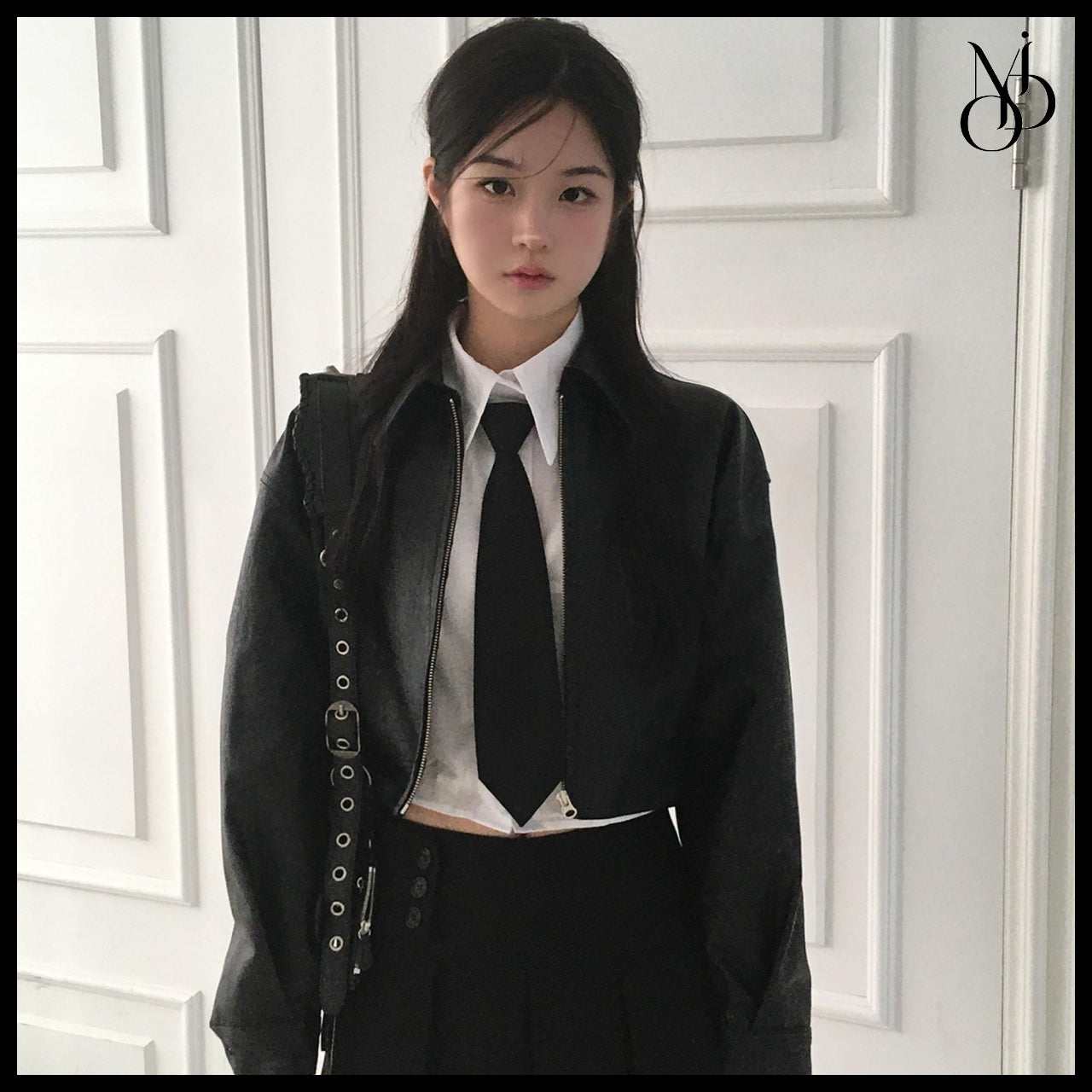 【MODIMOOD】Single Collar Half Crop Leather Jacket 3 Colors
