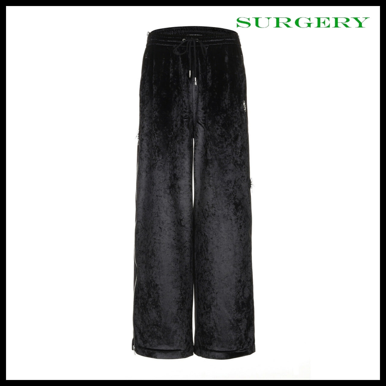 【SURGERY】Side Zip Velvet Wide Track Pants Black