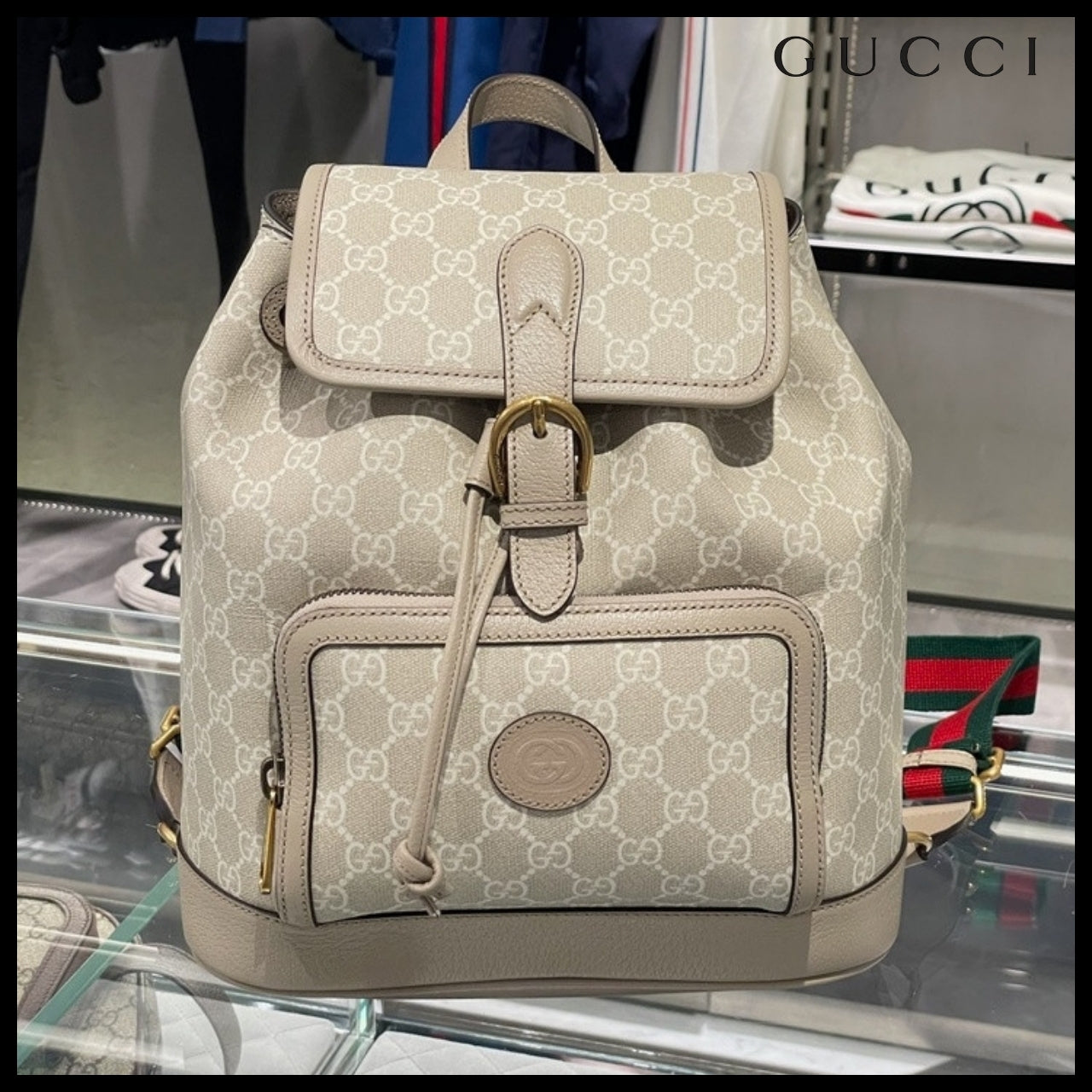 【GUCCI】Interlocking GG Supreme Canvas Backpack Beige White
