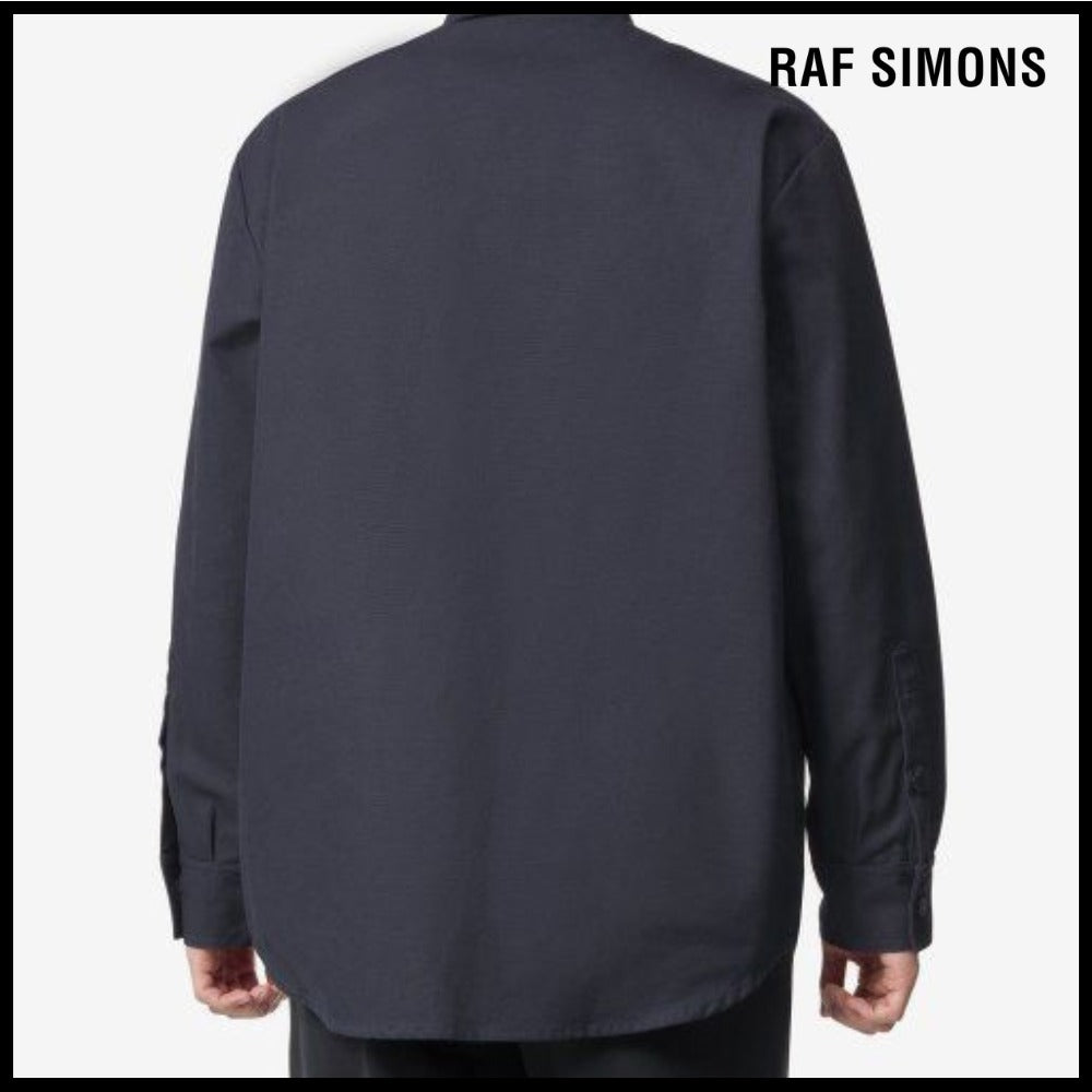 【RAF SIMONS】Straight Fit Leather Patch Denim Shirt Dark