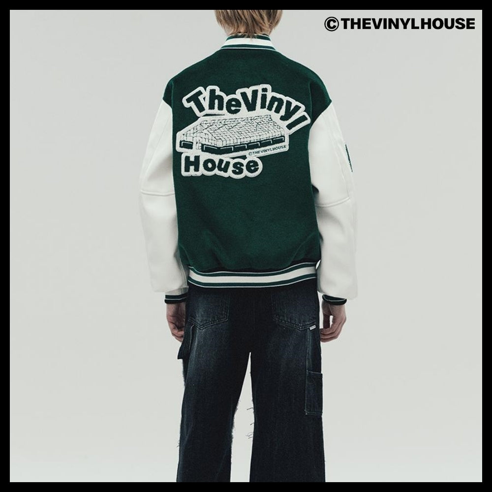 【THEVINYLHOUSE】Yin Yang Varsity Jacket Green