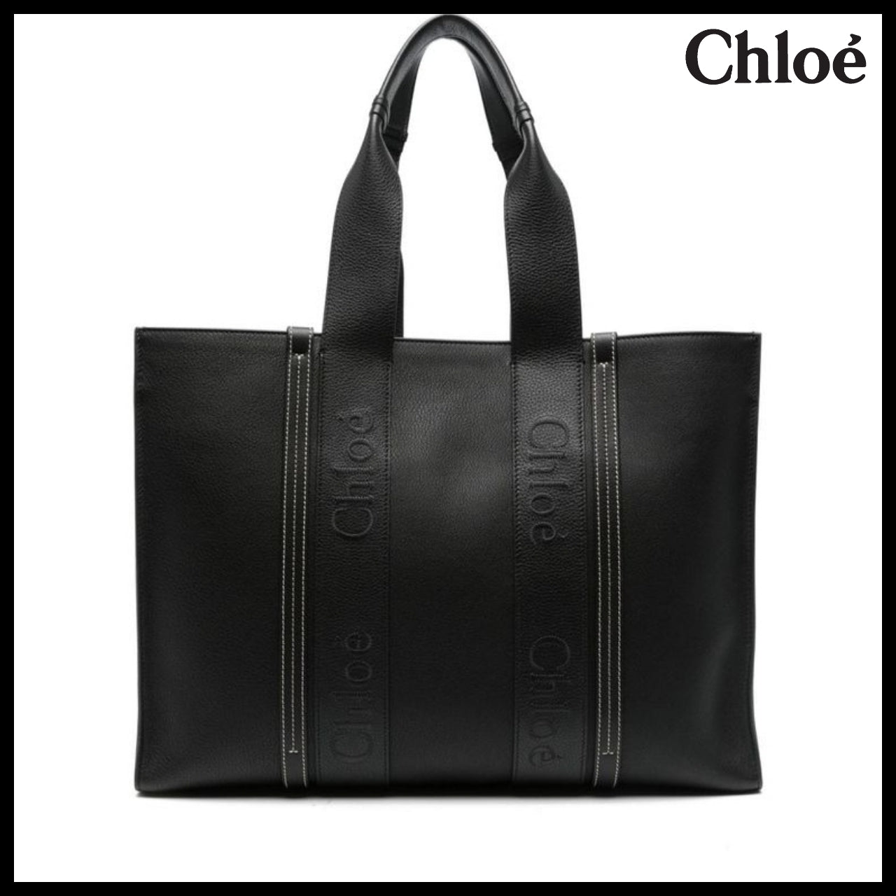 【Chloe】Woody Leather Medium Tote Bag Black