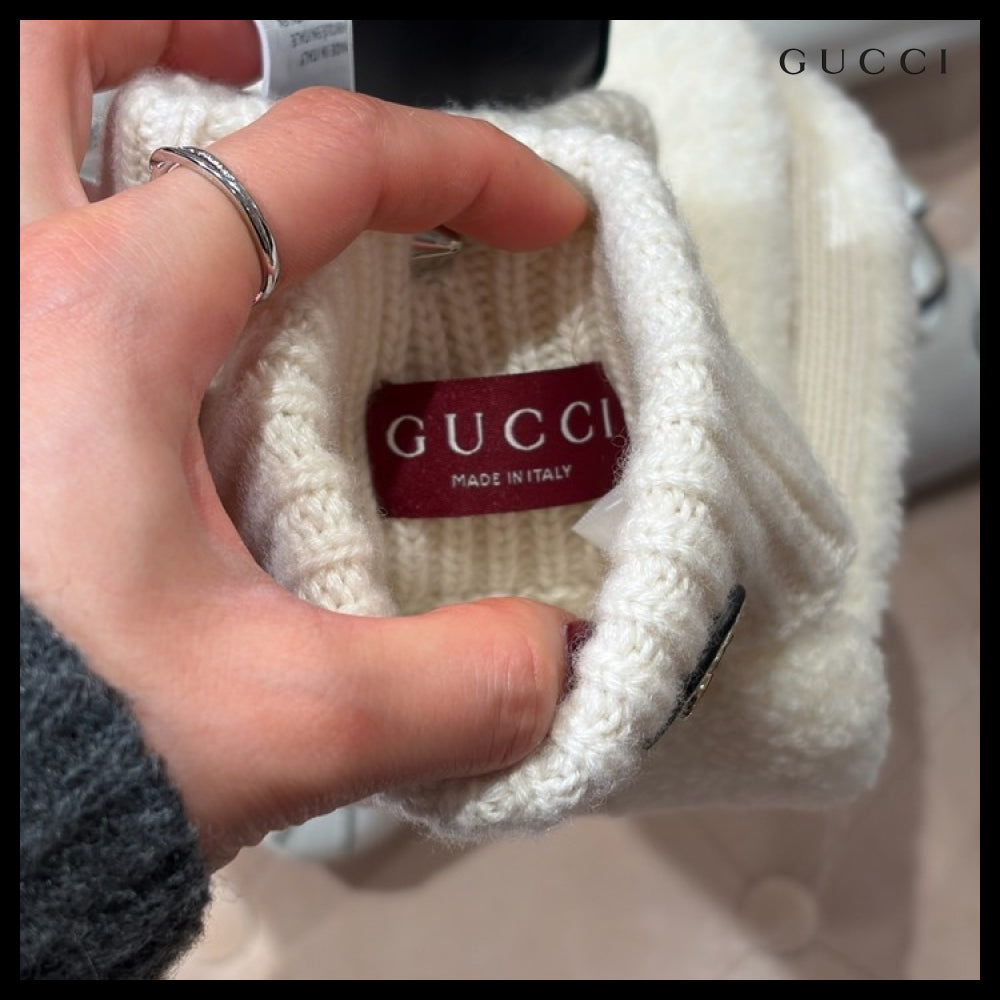 【GUCCI】GG Marmont Cashmere Knit Mittens White