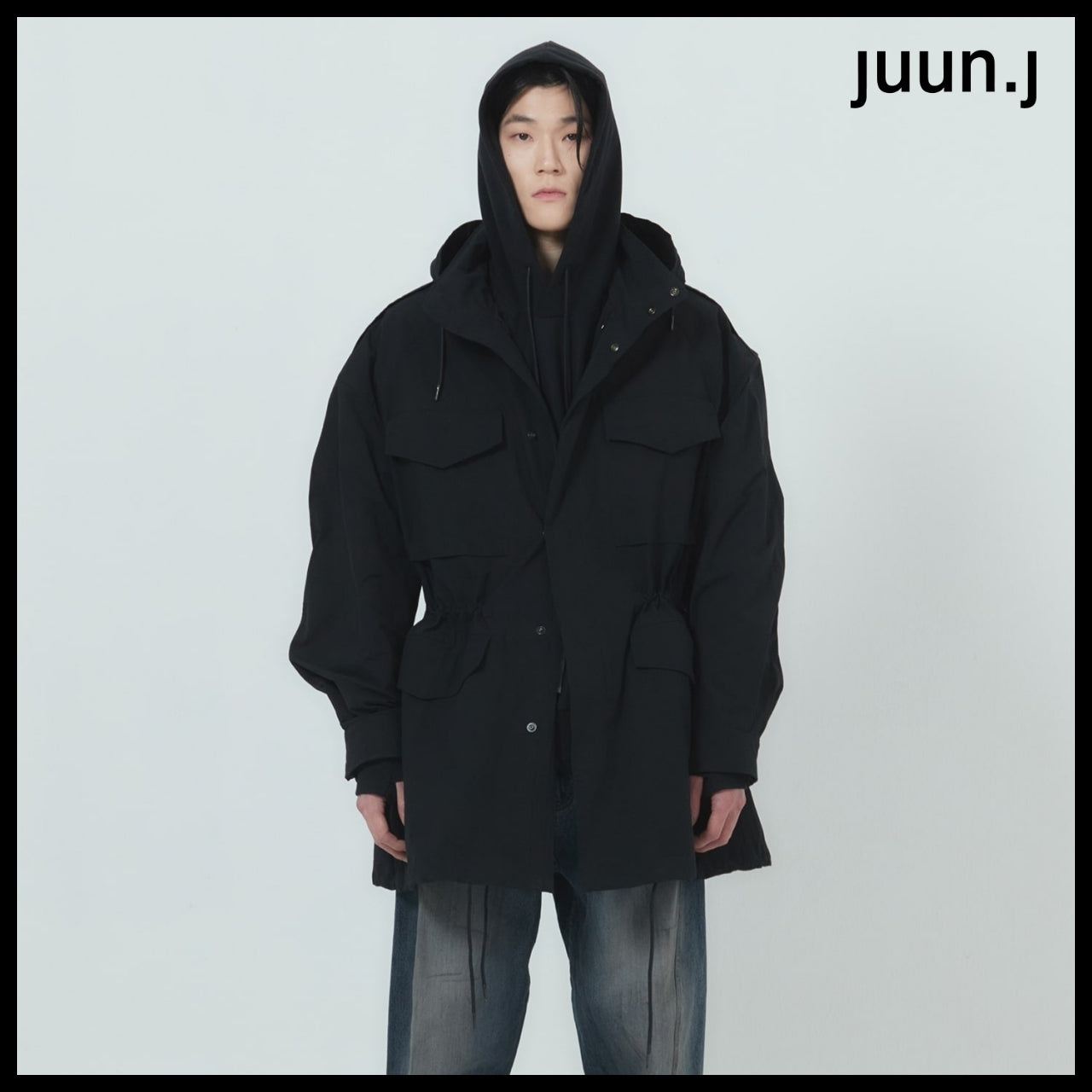 【JUUN.J】Nylon Cotton Waist String M-65 Field Jacket Black