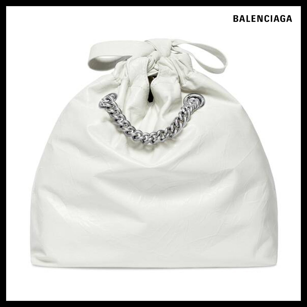 【BALENCIAGA】Crush Small Tote Bag White Crushed Calfskin