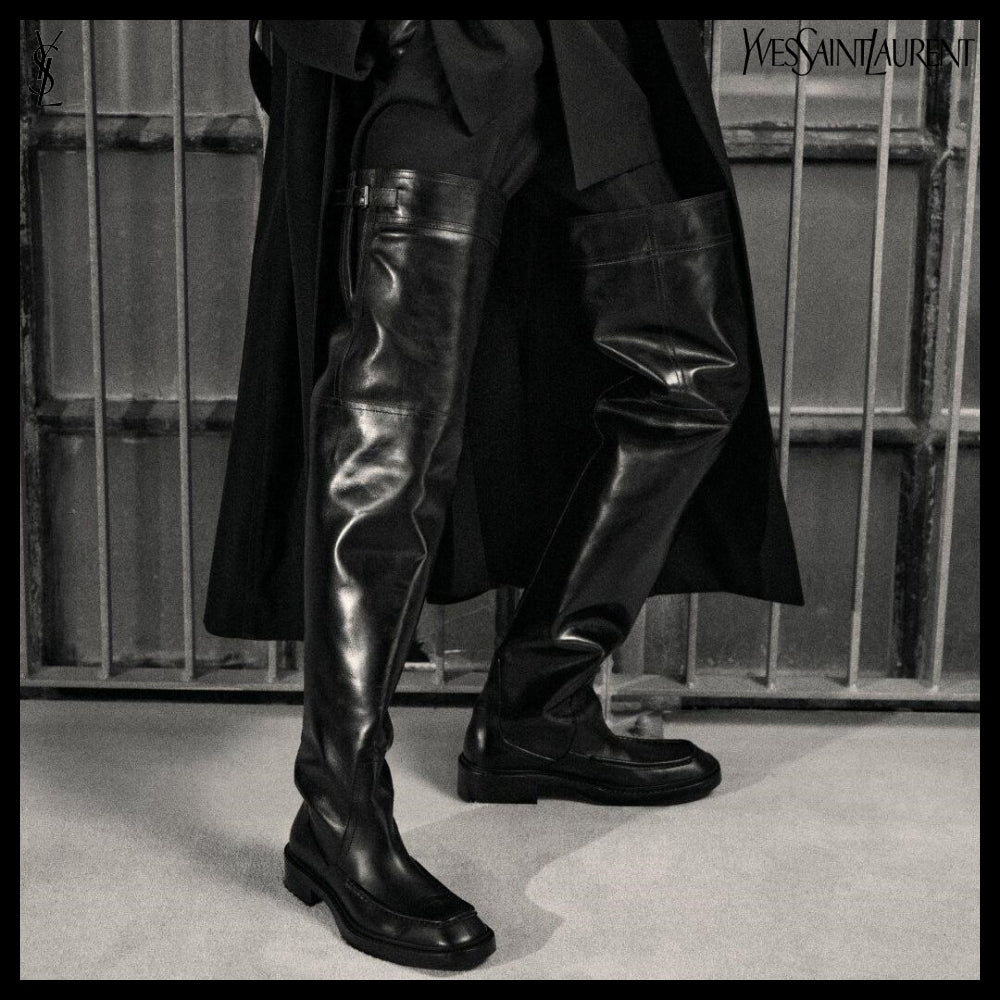 【Saint Laurent】Soft Leather JOE Over-the-Knee Boots Black