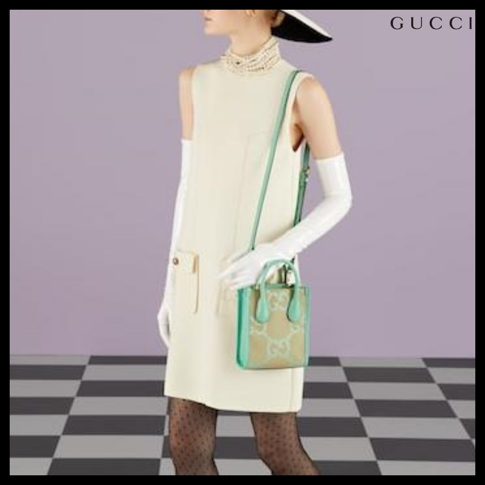 【GUCCI 】Jumbo GG Logo Mini Tote Bag BEIGE MINT