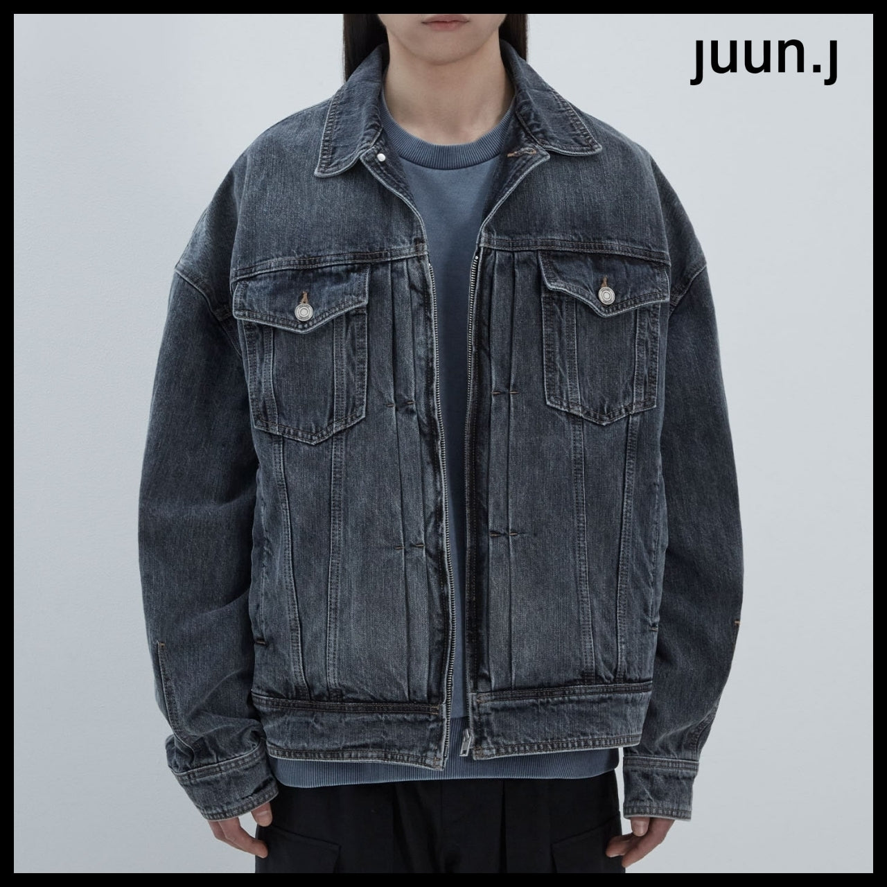 【JUUN.J】CORE Denim Zipper Detail Trucker Ash