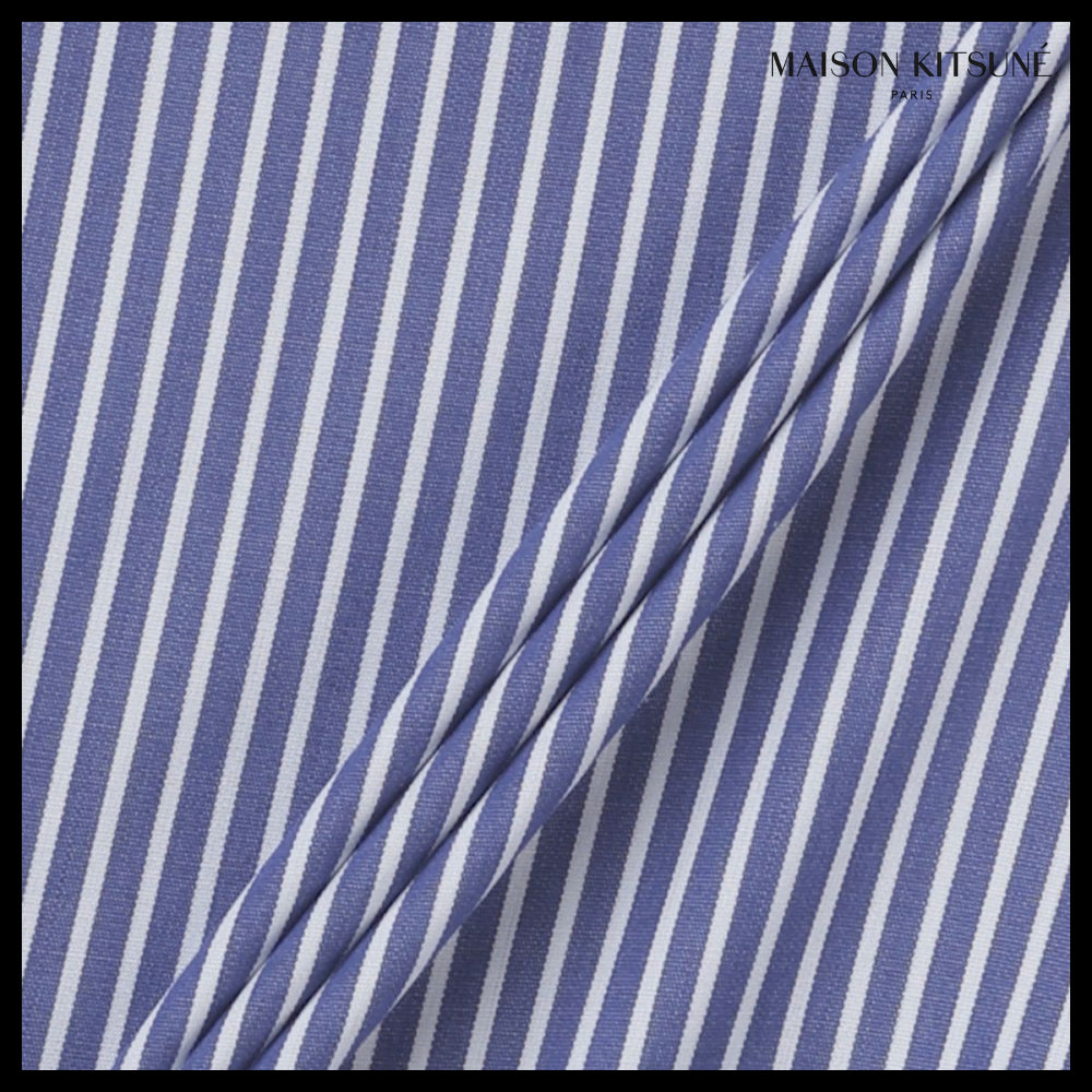 【MAISON KITSUNE】Fox Head Patch Classic Stripe Shirt Navy