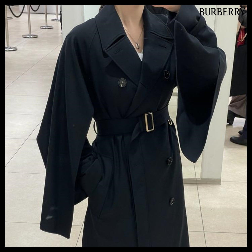 【Burberry】COTNESS Wool Blend Trench Coat Black