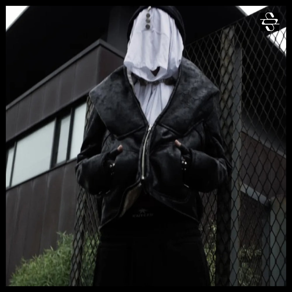 【SUNDAYOFFCLUB】GHAST Crackle Shearling Hoodie Black