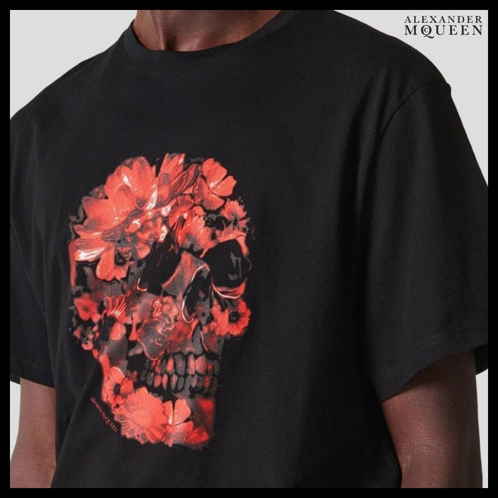 【Alexander Mcqueen】Wax-Dyed Flower Skeleton T-shirt