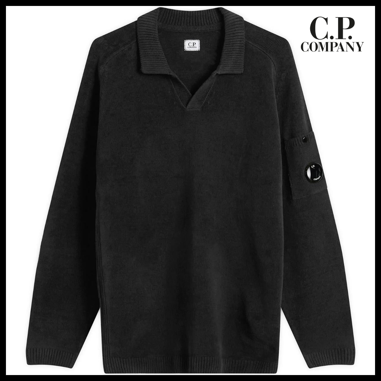 【CP COMPANY】Cotton Chenille Polo Collar Lens Sweater