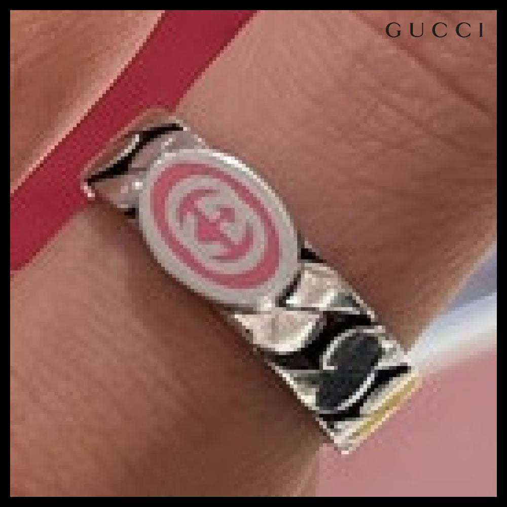 【GUCCI】Enamel Mini Interlocking Chain Ring Silver