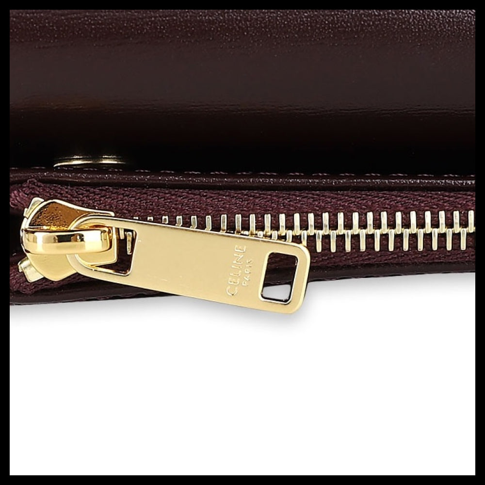 【CELINE】Triomphe Compact Coin Pocket Wallet Burgundy