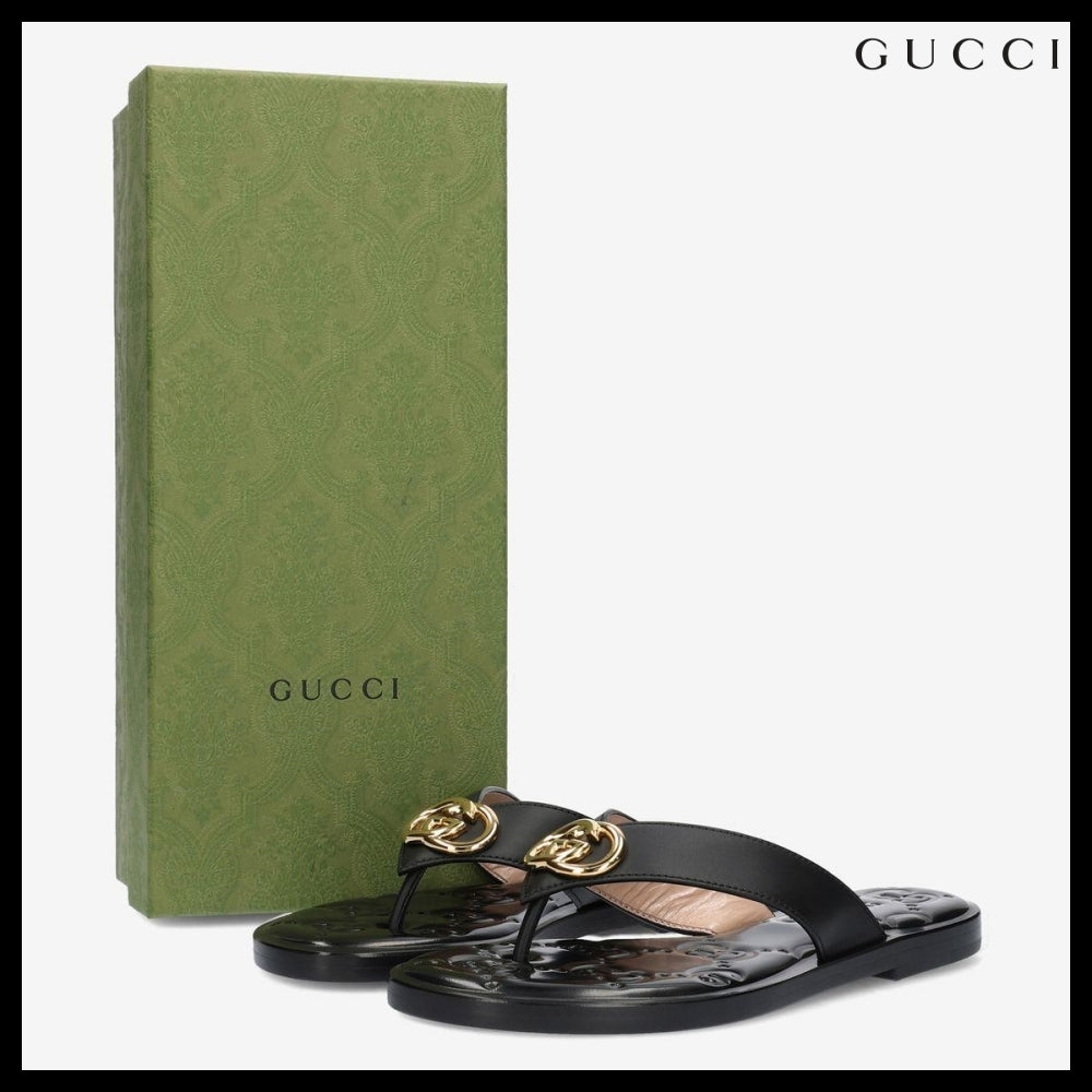 【GUCCI】Interlocking G Strap Sandals Black