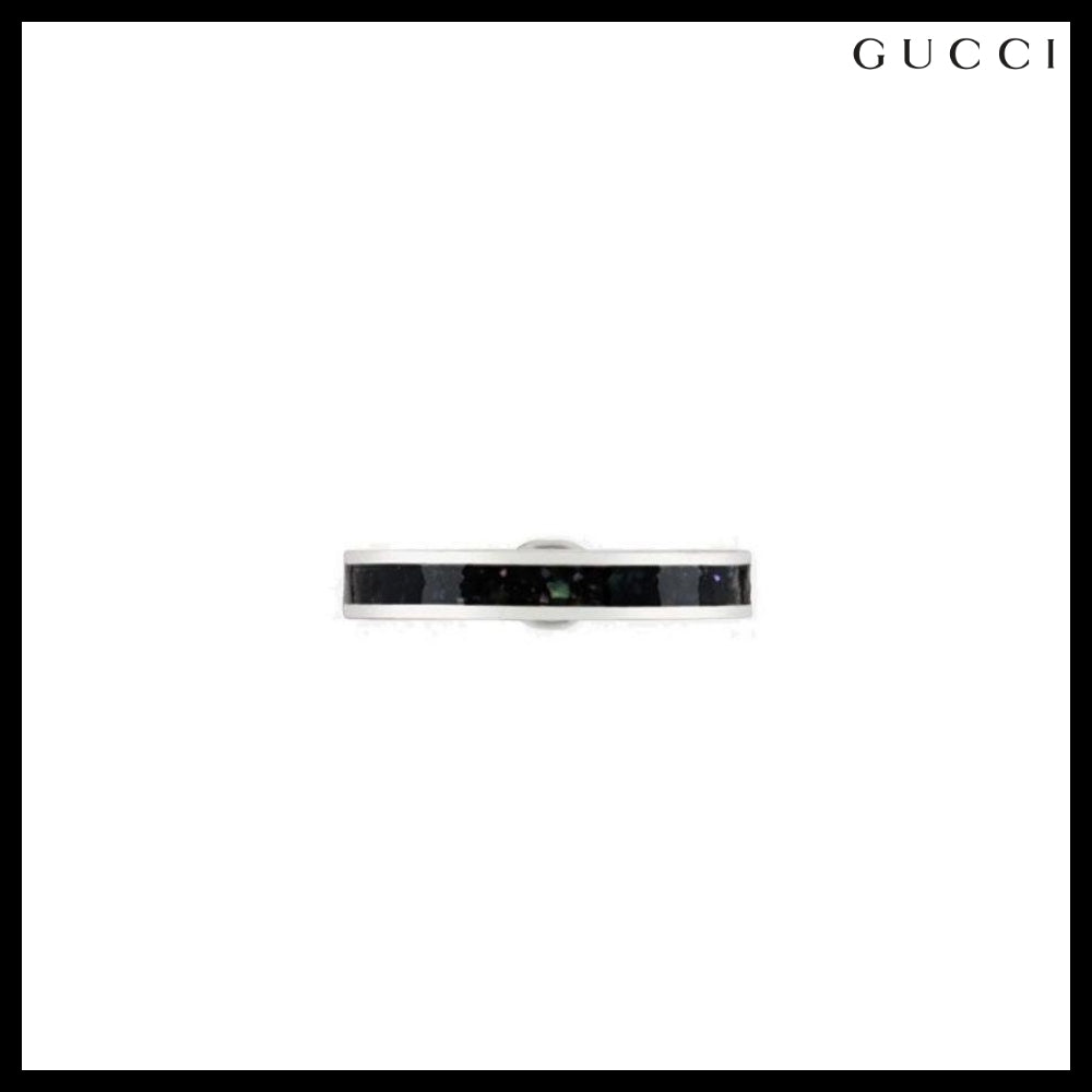 【GUCCI】 インターロッキング G メタル シルバー リング BLACK