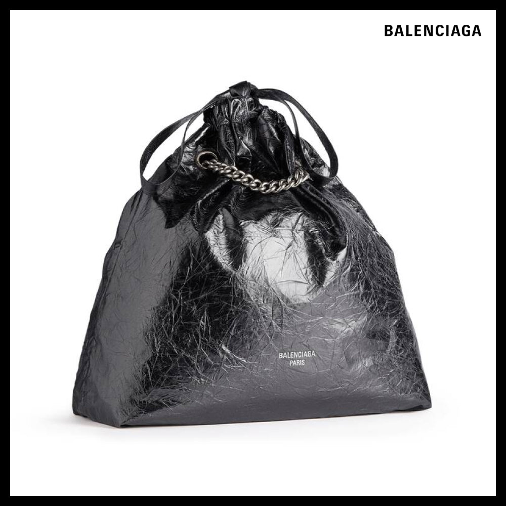 【BALENCIAGA】Crush Medium Tote Bag Dark Grey Metallized