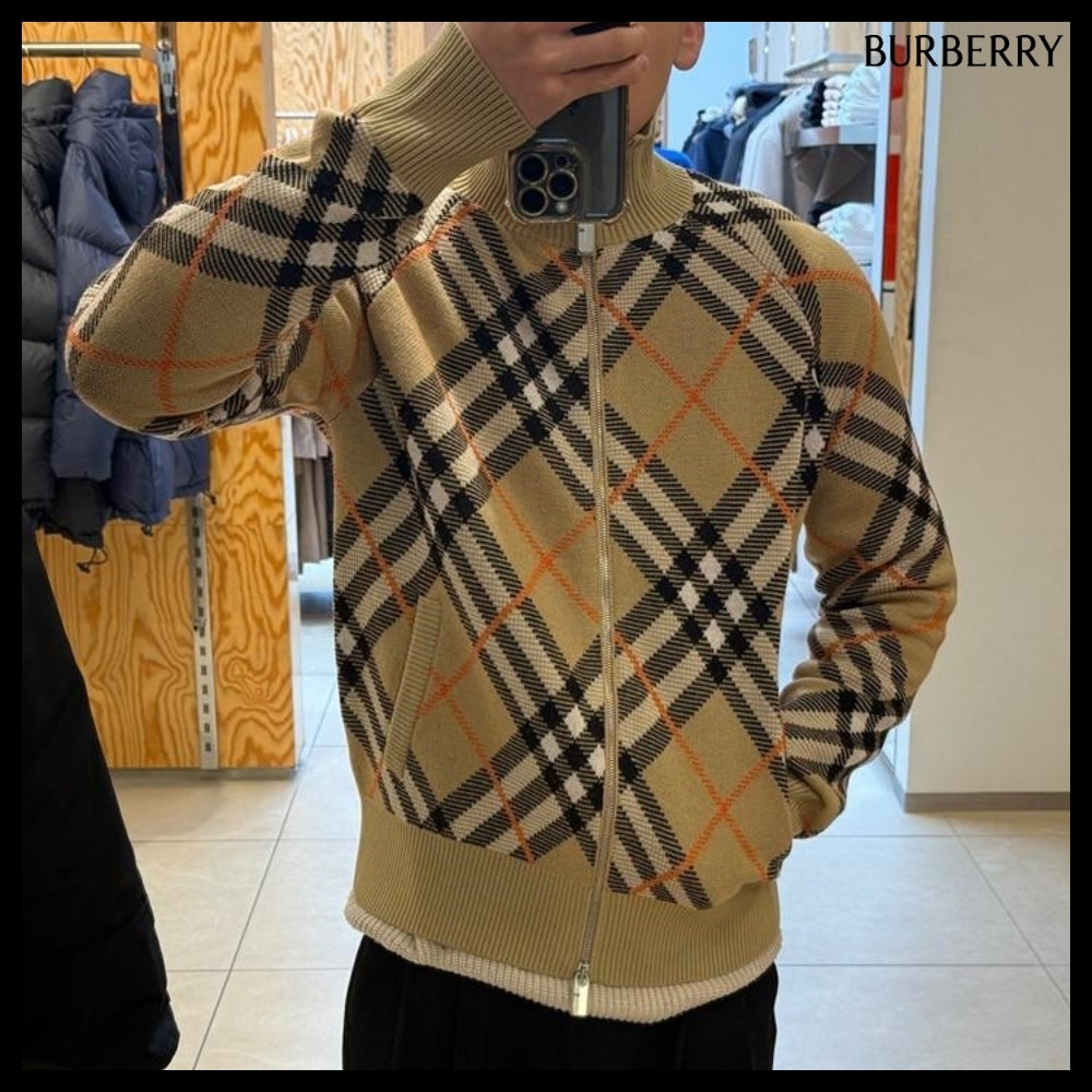 【Burberry】Check Wool Mohair Two-Way Blend Jacket Sand
