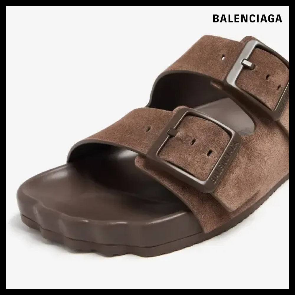 【BALENCIAGA】Sunday Mule Suede Cold Sandals In Brown