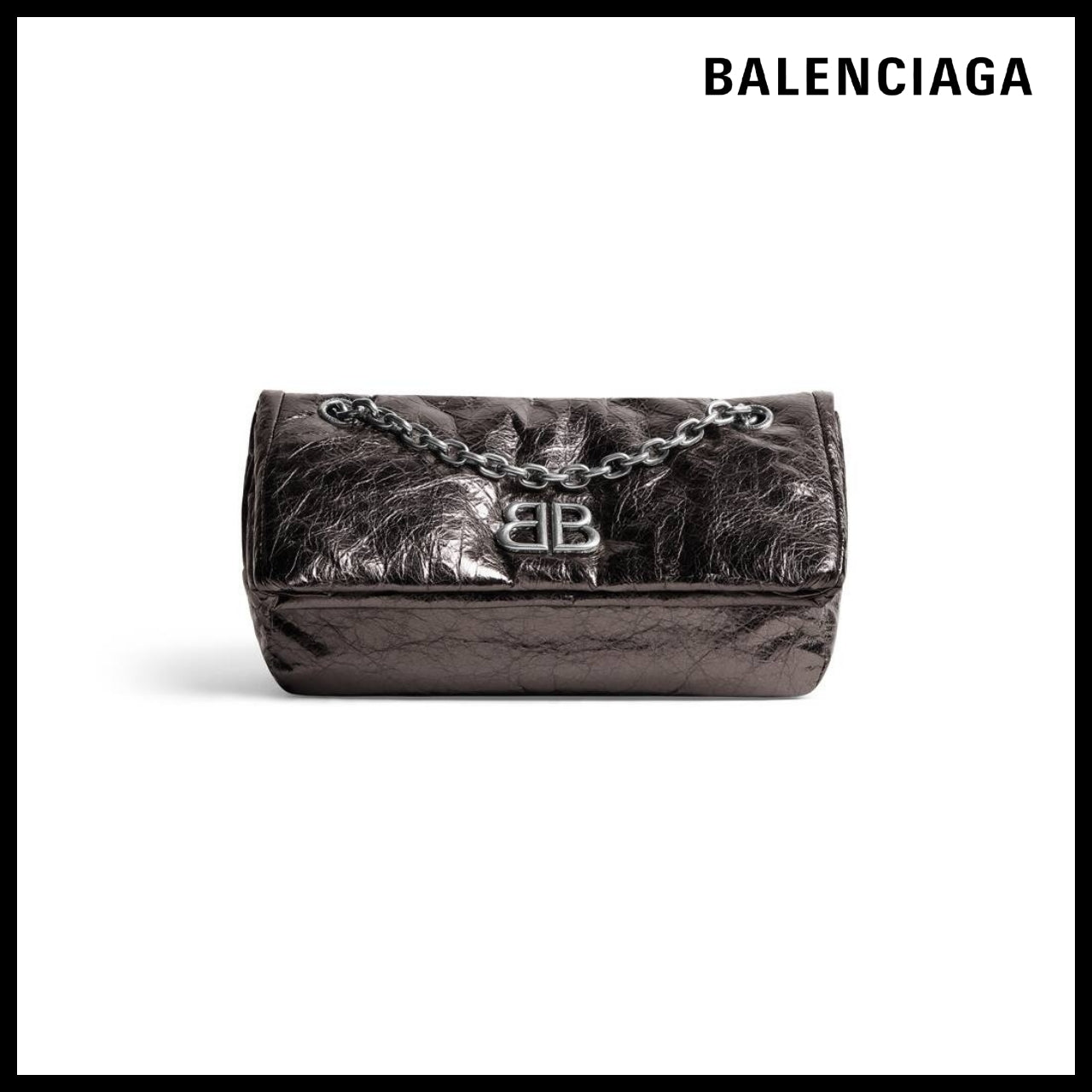 【BALENCIAGA】Monaco Small Chain Bag Metallized Dark Grey