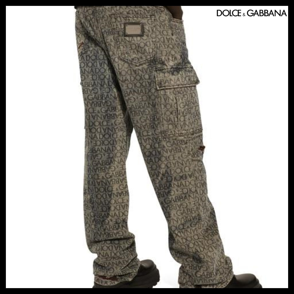 【Dolce&Gabbana】GRAY DENIM CARGO JEANS LASER LOGO