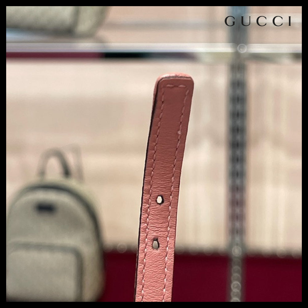 【GUCCI】 Double G Leather Buckle Bracelet PINK SILVER