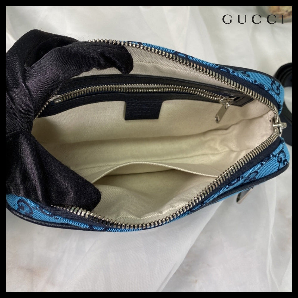 【GUCCI 】New Canvas GG Pattern Belt Bag BLUE