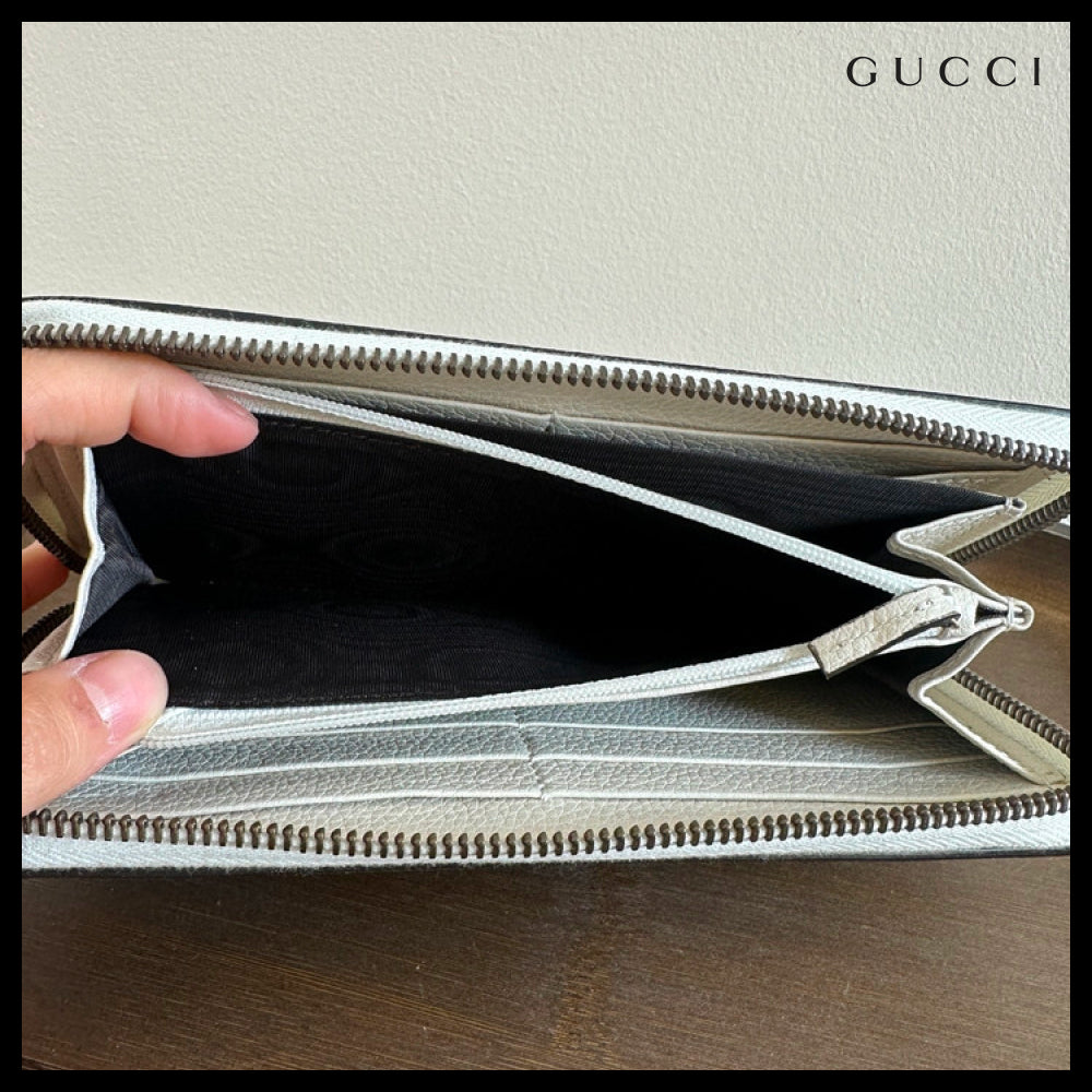 【GUCCI】Vintage Logo Print Leather Zip-Around Long Wallet