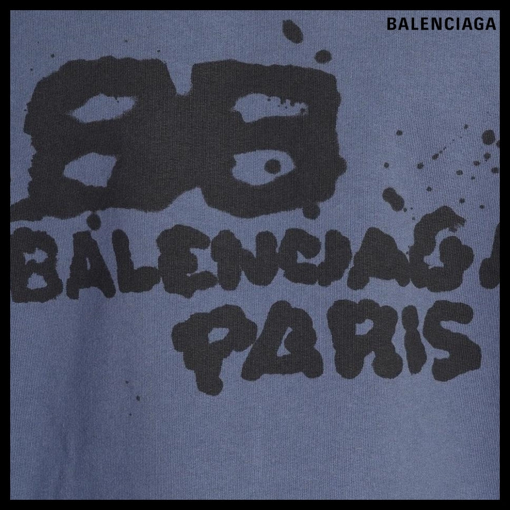【BALENCIAGA】Hand Drawn BB Icon Hoodie Large Fit Blue
