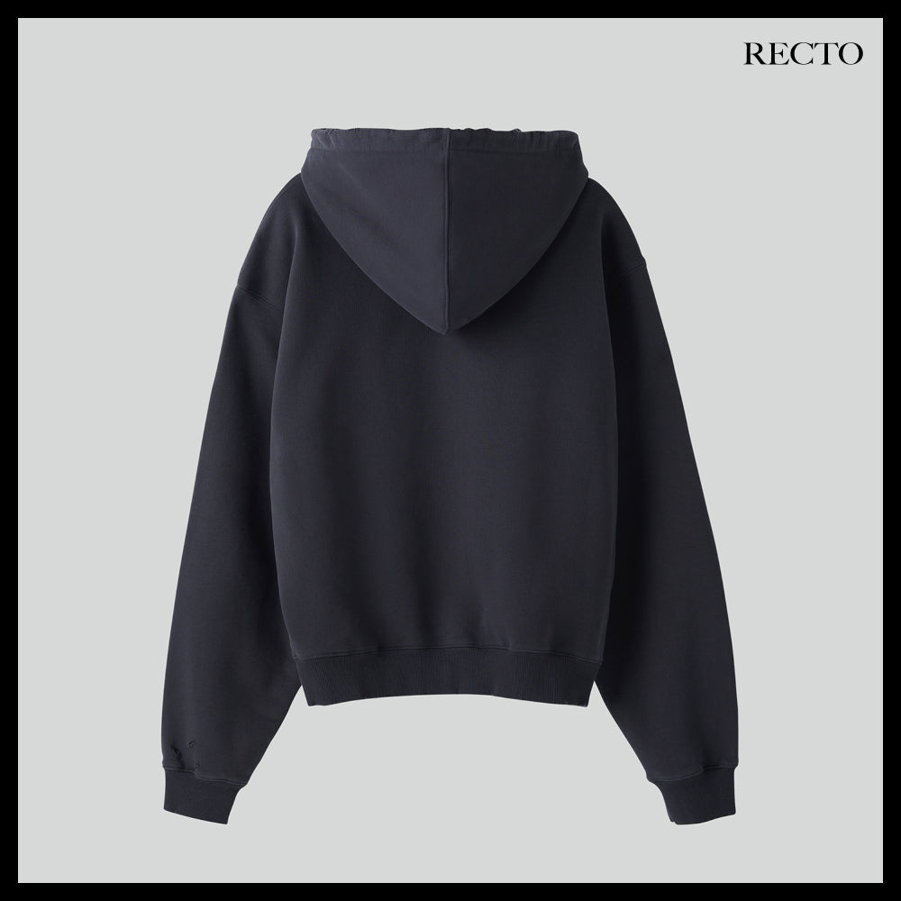 【RECTO】COLLEGE LOGO DESTROYED HOODIE SWEATSHIRT BLUISH
