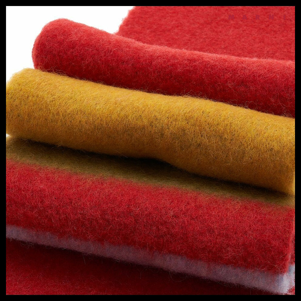 【MARNI】Color Block Long Wool-Alpaca Blend Fringe Muffler