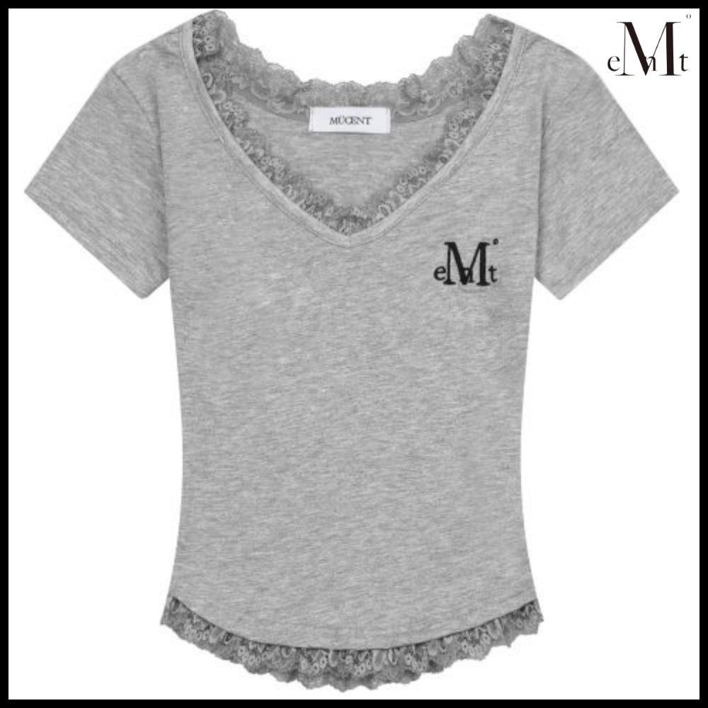 【MUCENT】Sunnier Lace V-Neck Short Sleeve Tee (3 Colors)