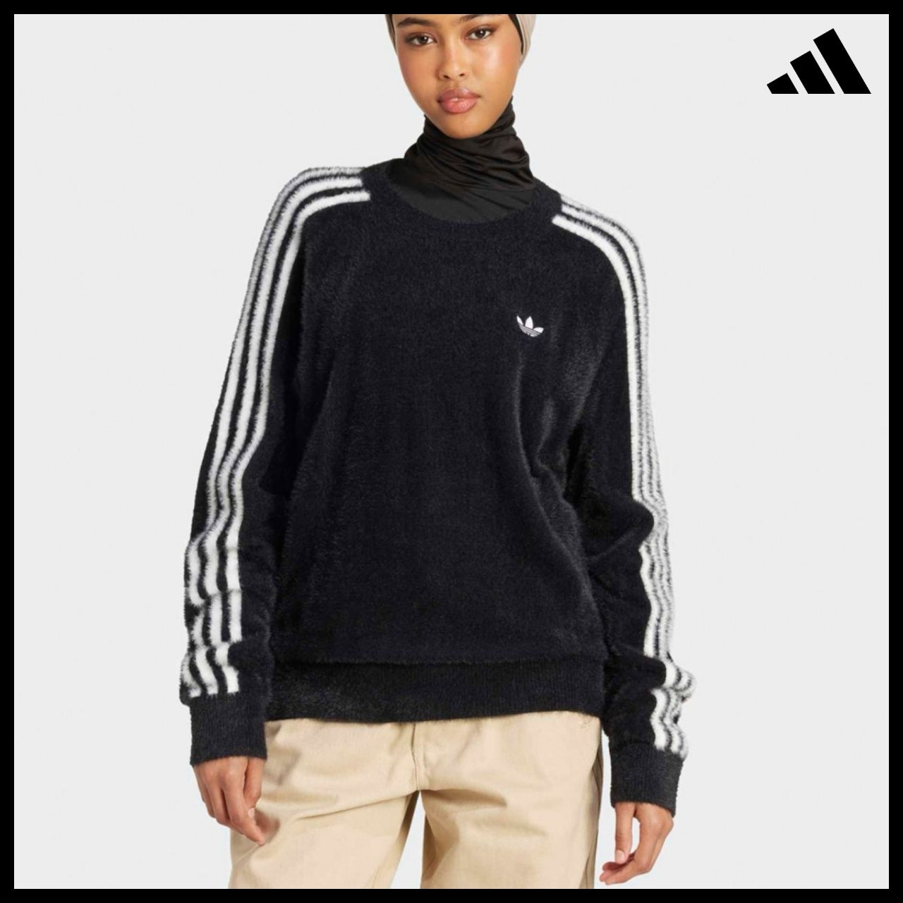 【ADIDAS】Holiday Black Knit Sweater Winter Knit