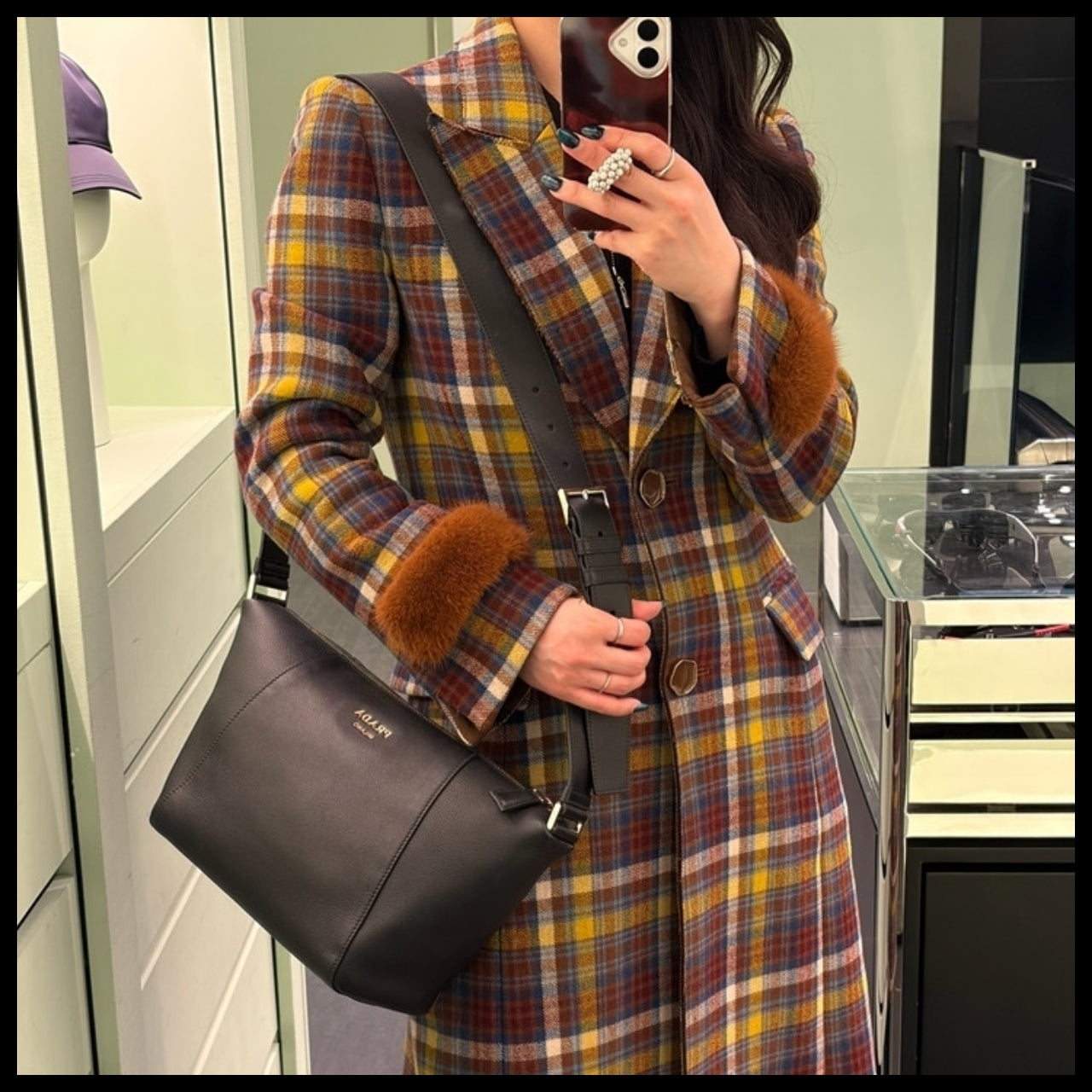 【PRADA】Soft Grained Leather Zipper Crossbody Bag BLACK