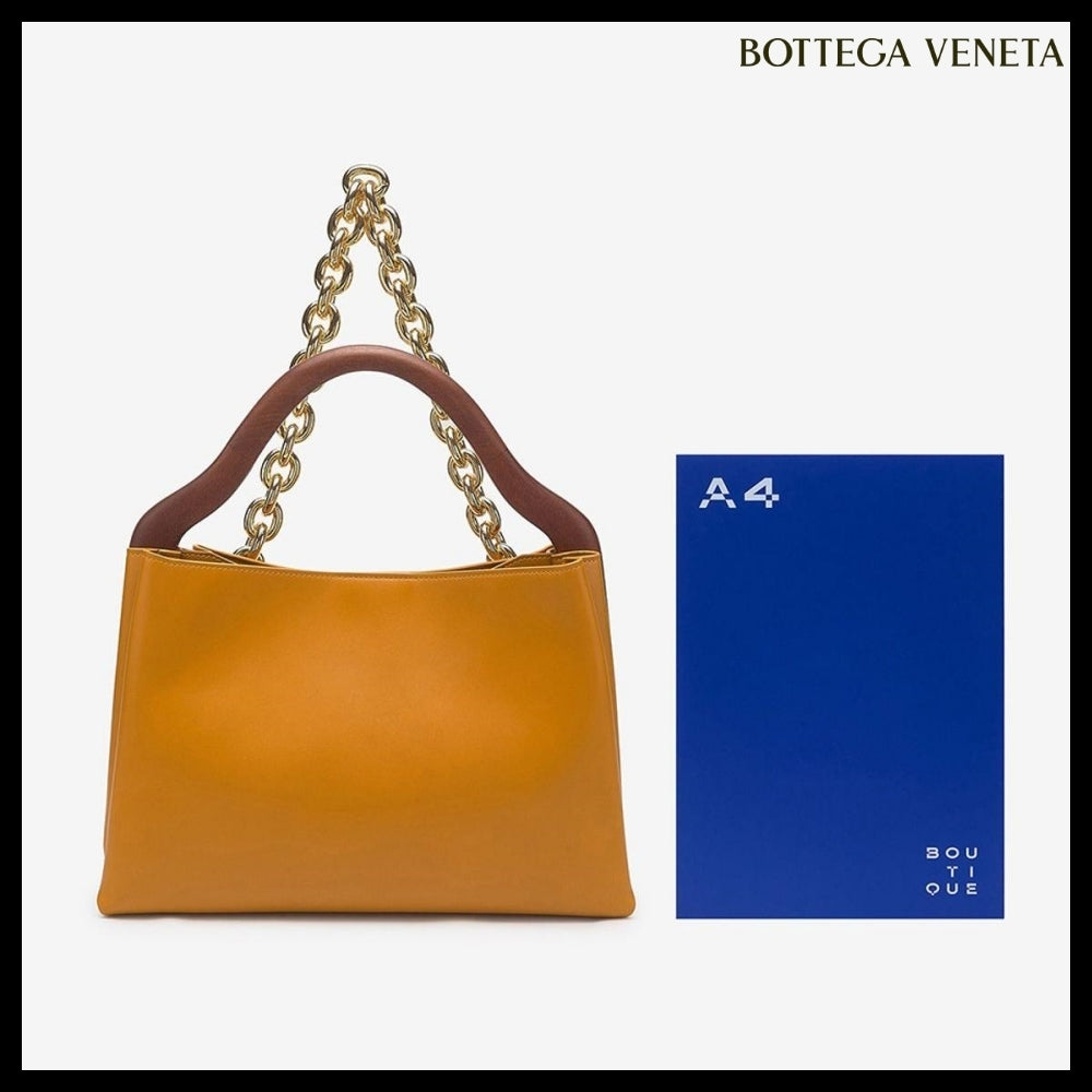 【BOTTEGA VENETA】Chain Woven Handle Mount Tote Bag Brown