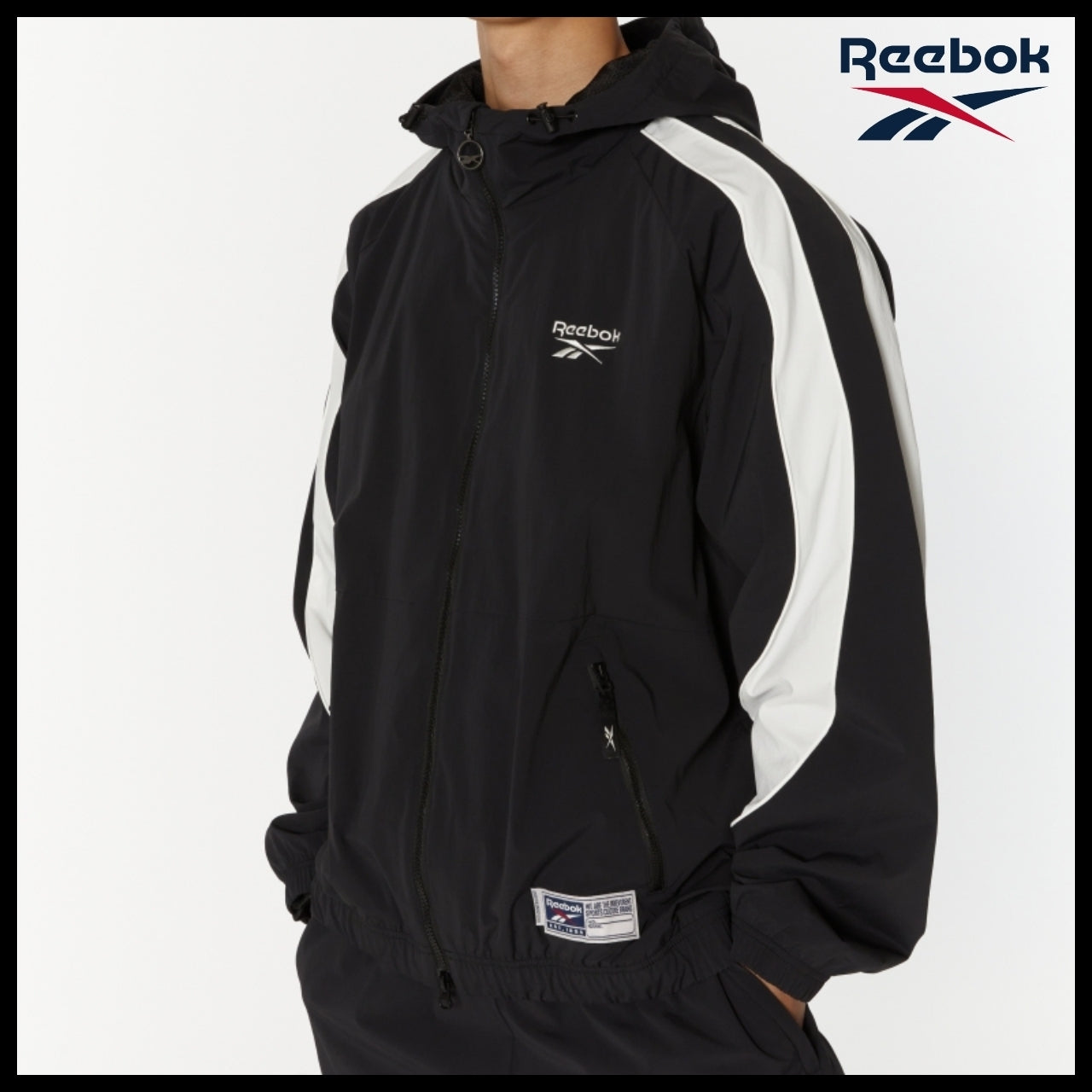 【Reebok】Stretch Hooded Windbreaker Jacket Black