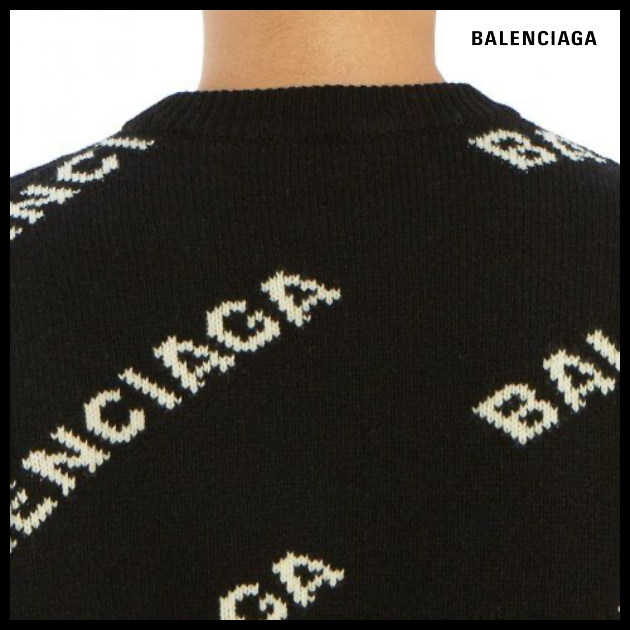 【BALENCIAGA】Allover Logo Sweater Black White
