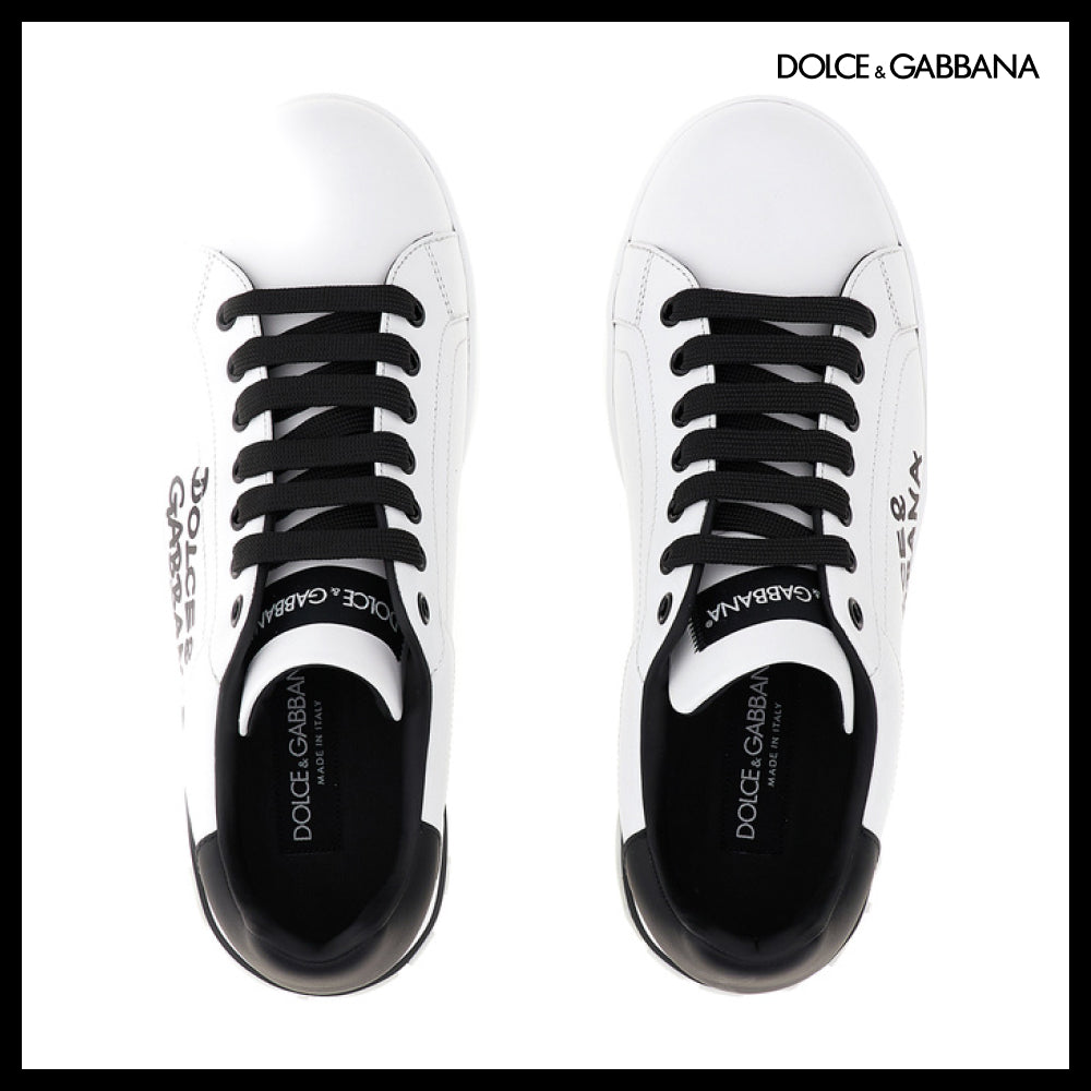 【Dolce & Gabbana】LEATHER PORTOFINO SNEAKERS BLACK / WHITE